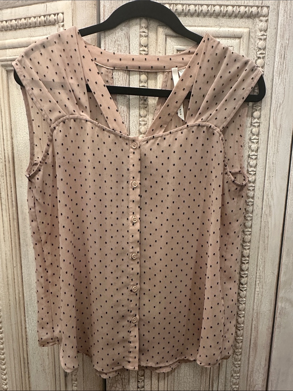 Bellatrix Beige Polka Dot Sleeveless Button-Front Camisole